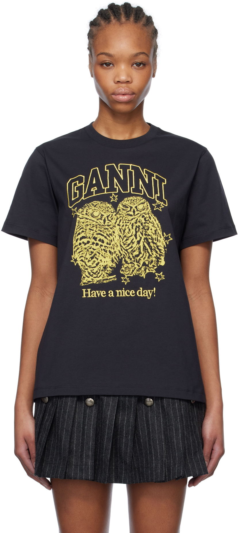 T-paita GANNI GANNI Owls Relaxed Jersey T-Shirt Musta | T4059