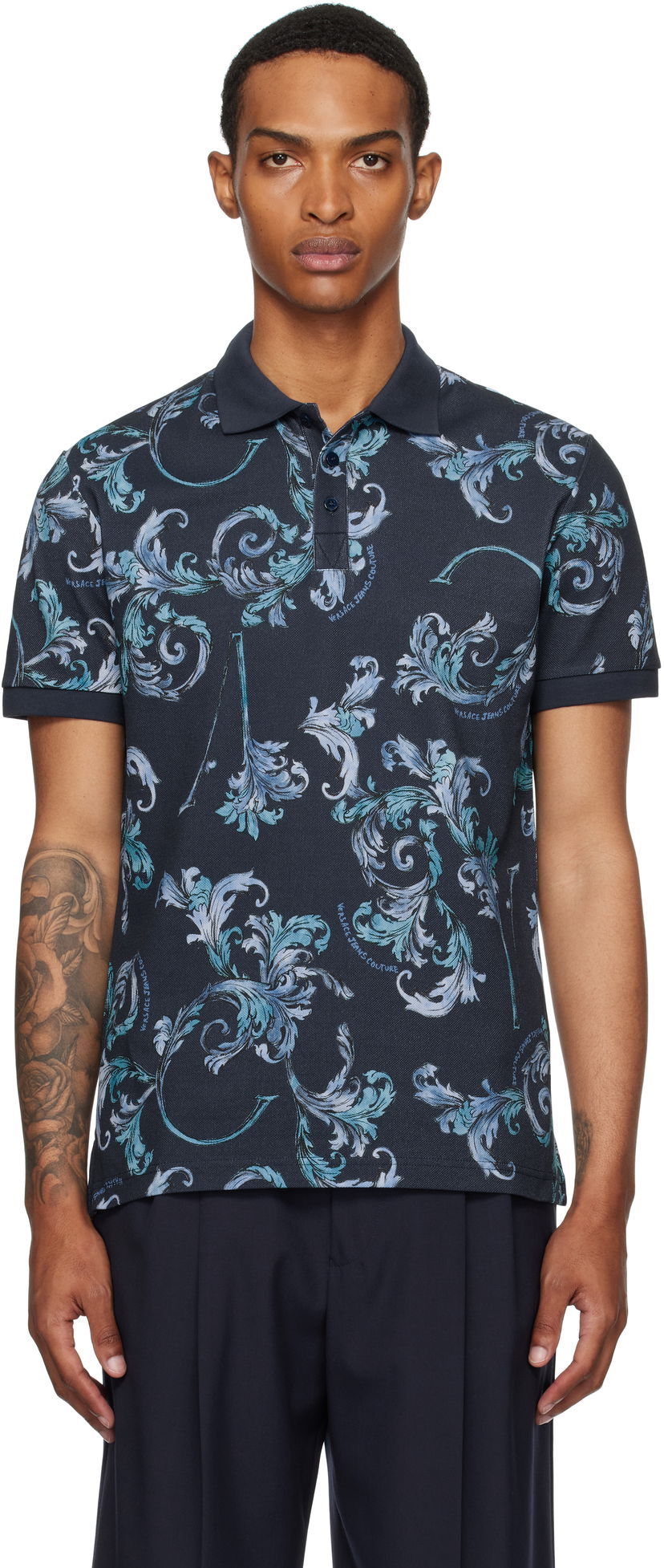 Poolopaita Versace Versace Jeans Couture Outline Barocco Polo Tummansininen | E78GAG6S0_EJS460