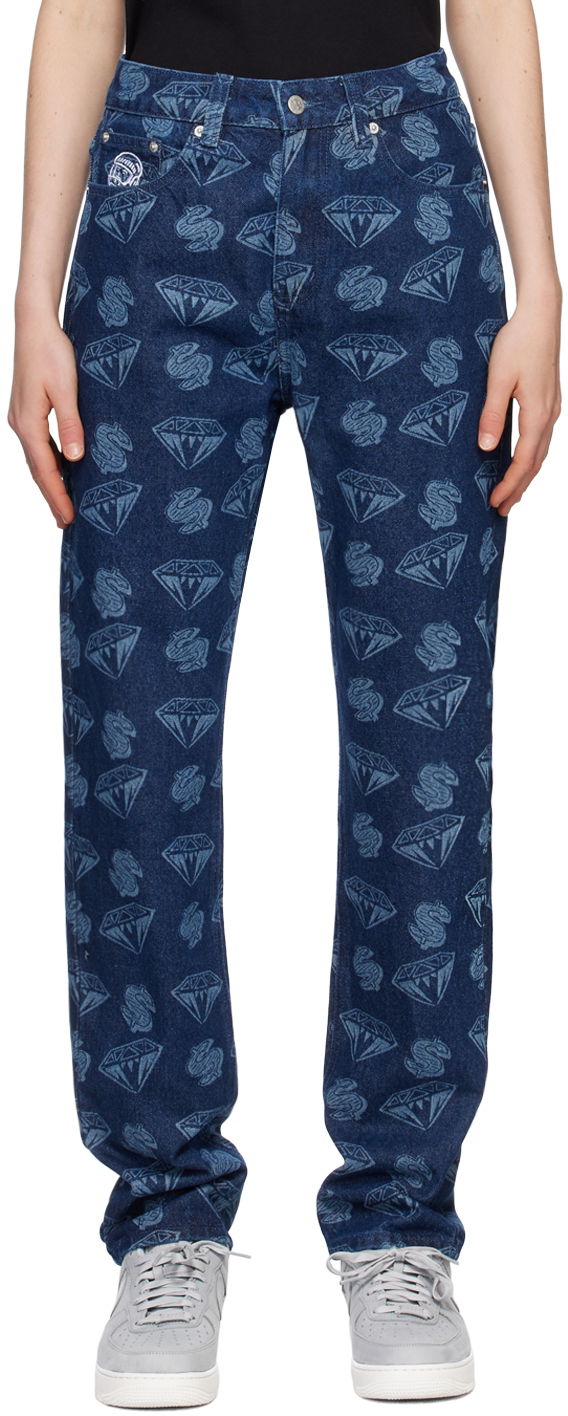 Jeans BILLIONAIRE BOYS CLUB Diamond & Dollars Print Jeans Sininen | B23154