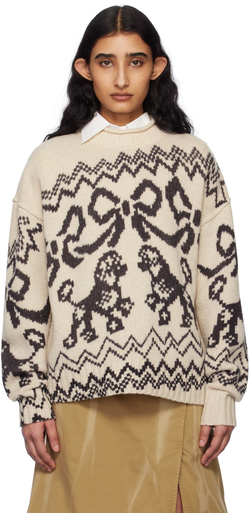 Villapaita Acne Studios Acne Studios Poodle Intarsia Knit Sweater Beige | A60560-