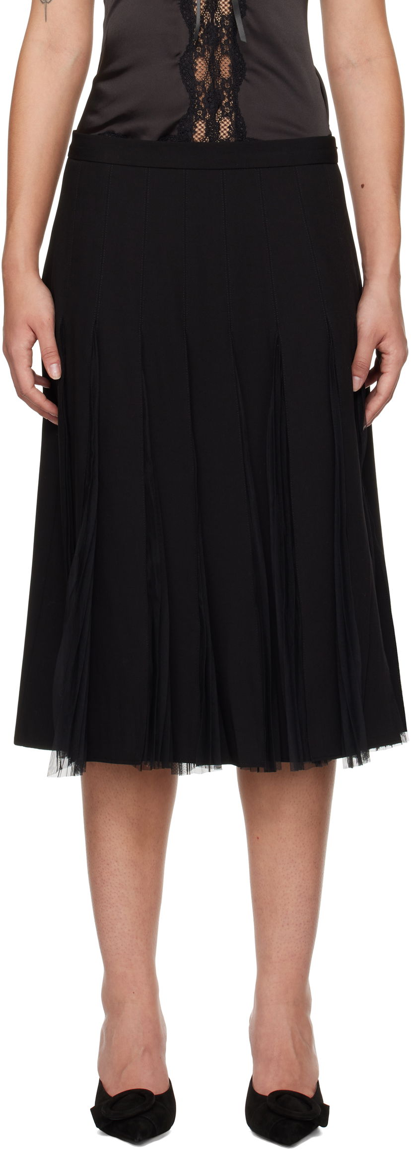 Hame GUIZIO Guizio Gibson Chiffon Pleated Midi Skirt Musta | H24305W115