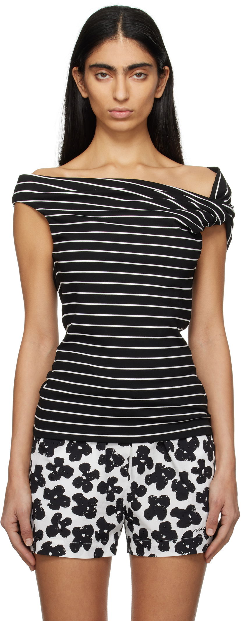 Tankkitoppi MSGM MSGM Striped Off-Shoulder Top Musta | 3841MDM02 257115