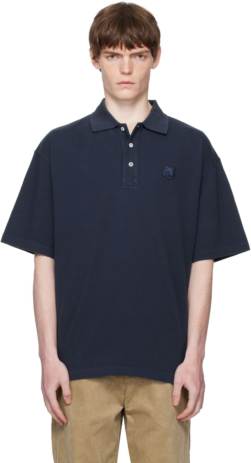 Poolopaita MAISON KITSUNÉ Maison Kitsuné Fox Head Patch Oversize Polo Tummansininen | PM00211KP0001