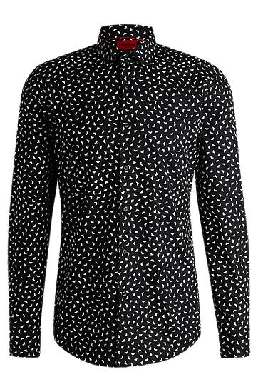 Paita BOSS Slim-Fit Printed Cotton Poplin Shirt Musta | 50534068