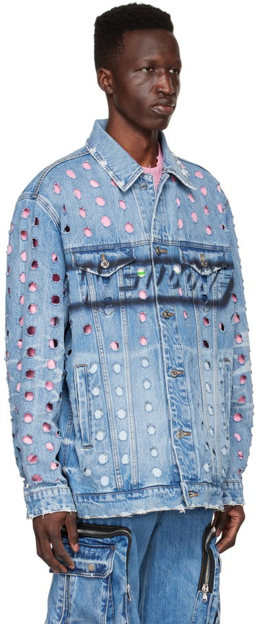 Takki We11done We11done Logo Distressed Denim Jacket Sininen | WD-DJ1-22-355-U-BL, 1