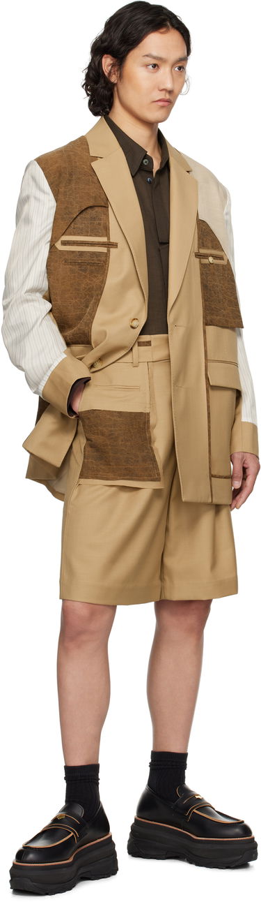 Shortsit Feng Chen Wang Feng Chen Wang Deconstructed Patchwork Shorts Beige | FUS19ST02K, 3