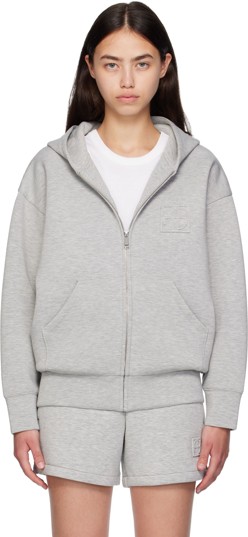 Huppari Anine Bing ANINE BING Bond Zip Up Framed Monogram Hoodie Harmaa | A-08-10742-GRY1