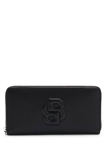 Lompakko BOSS Balenciaga Grained Leather Ziparound Wallet with Padded Double B Monogram Musta | 50536354, 0