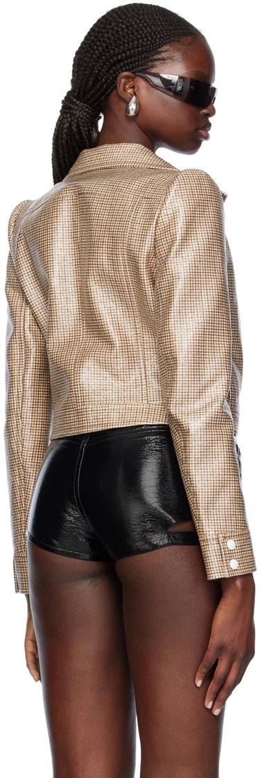 Takki Courrèges Cropped Check Print Buttoned Jacket Ruskea | 124CBL005PR0042, 2