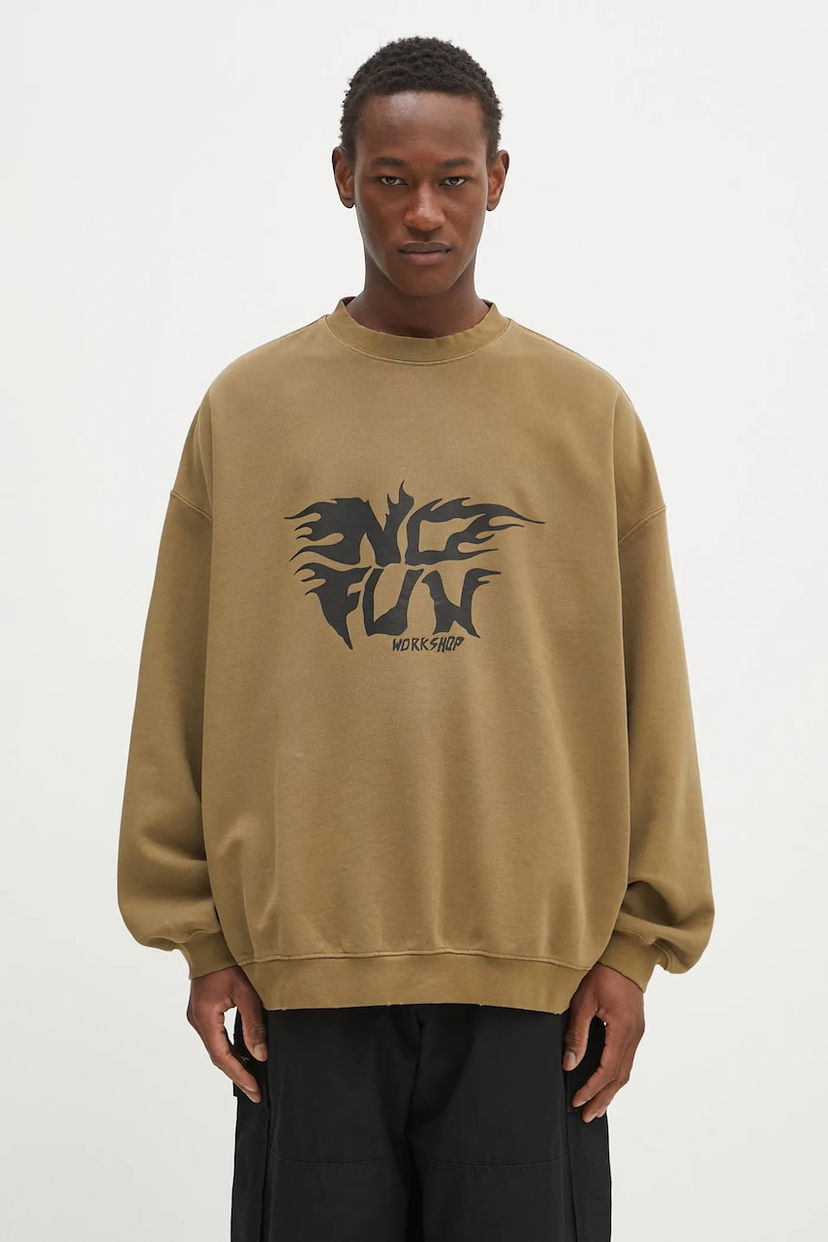Huppari 032C 032C 'No Fun' Workshop Print Sweatshirt Ruskea | S25.URC.0522.450