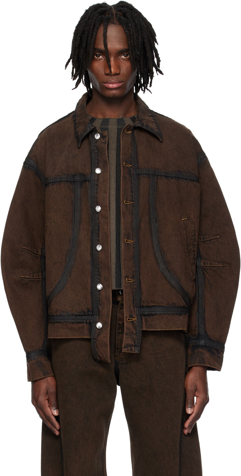 Takki Eckhaus Latta Eckhaus Latta EL Redux Denim Jacket Ruskea | 1224-EL-PS25-O - OUTLINE