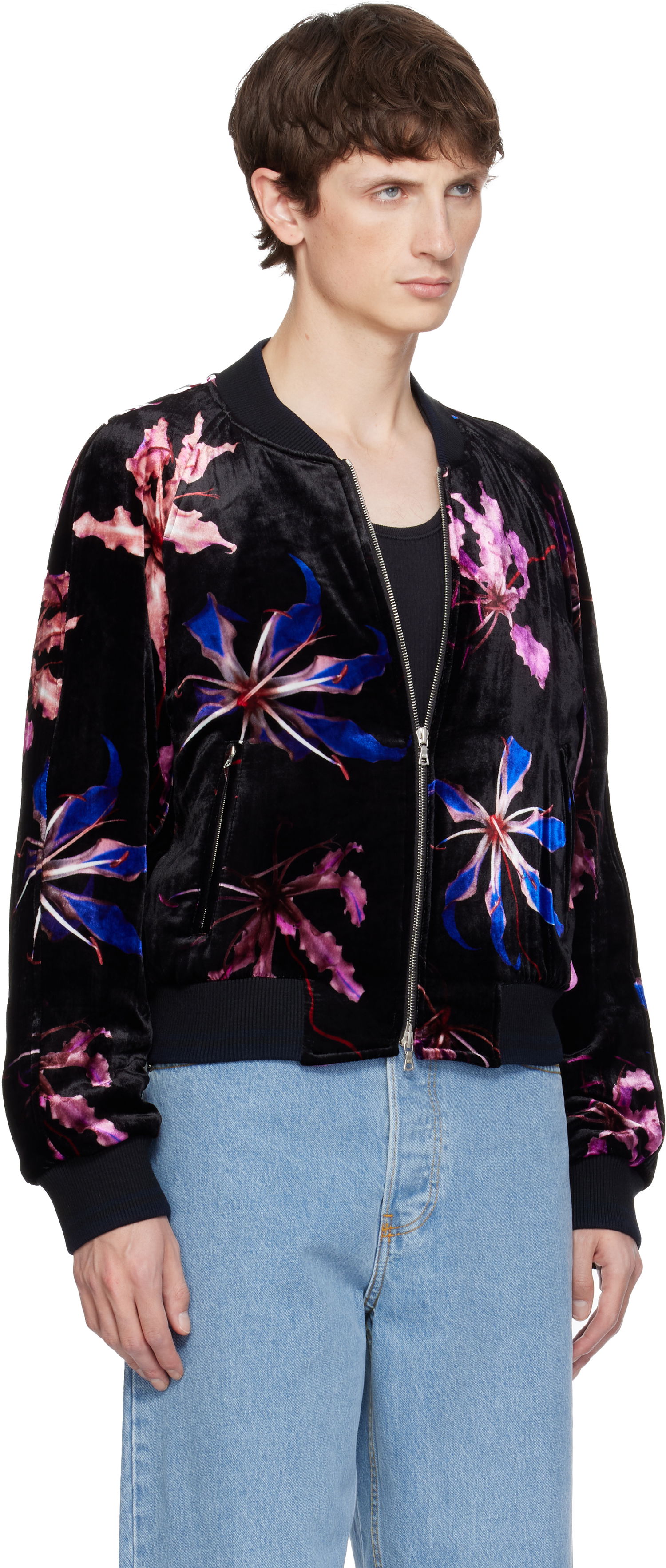 Bomber-takki Dries Van Noten Dries Van Noten Floral-print Velvet Bomber Jacket Monivärinen | 252-020523-2003, 1