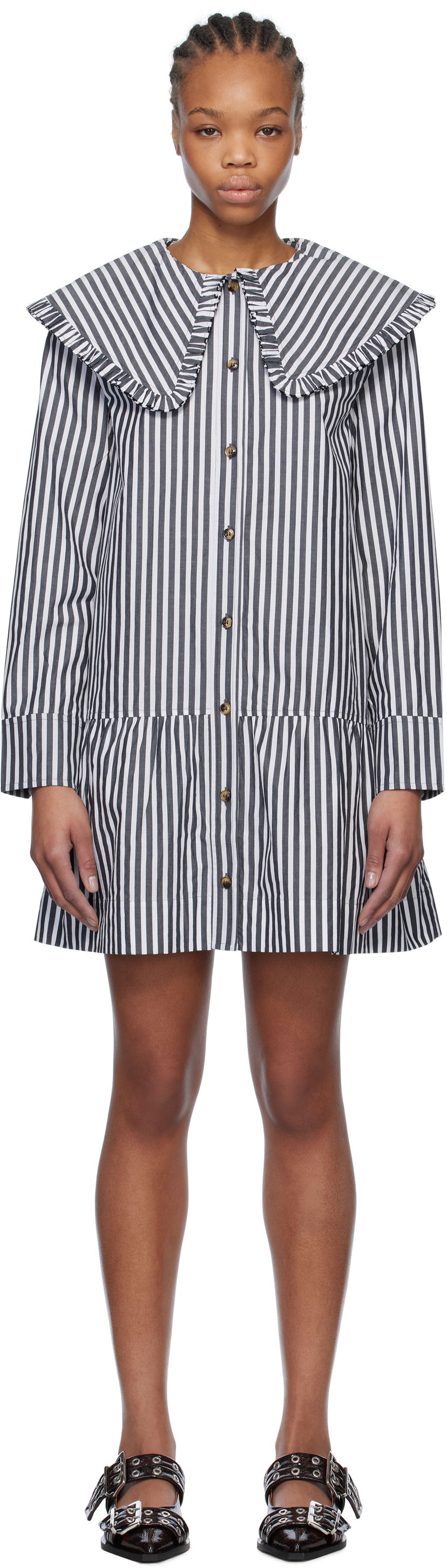 Mekko GANNI Ganni Striped Ruffle Collar Minidress Monivärinen | W0098