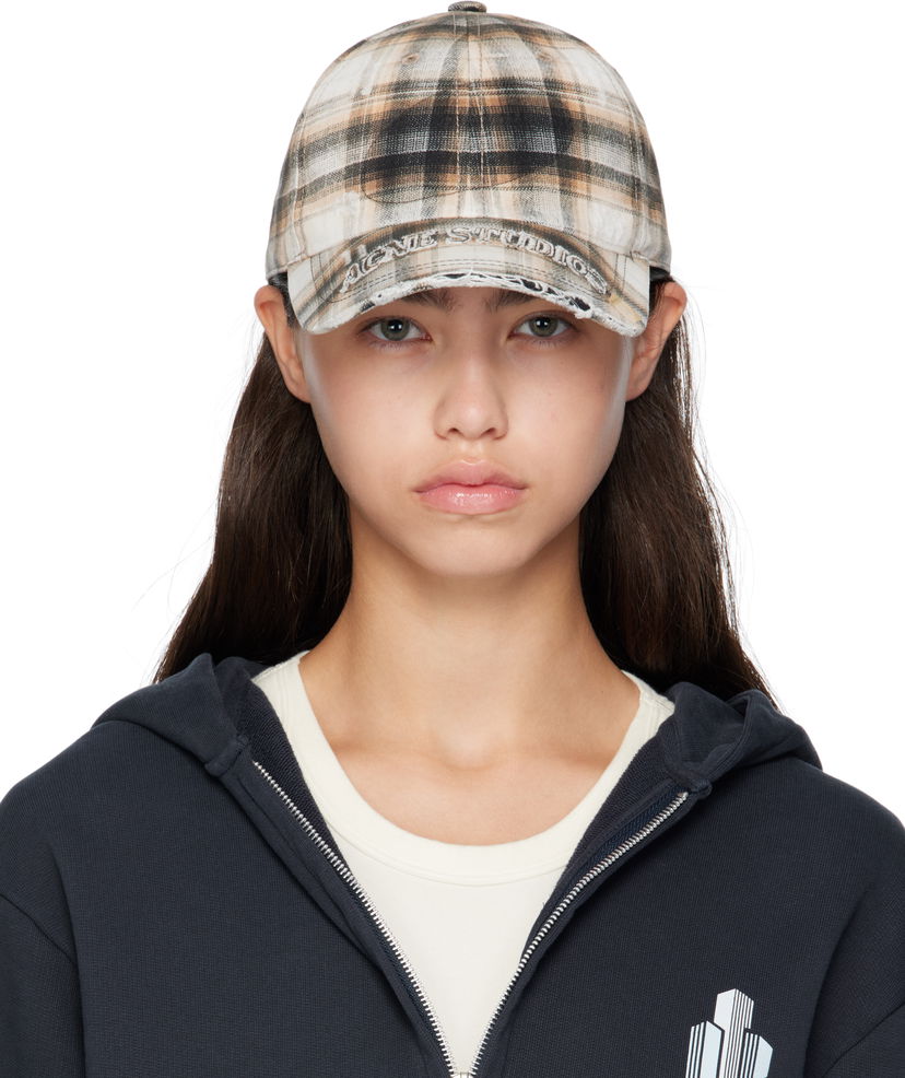 Korkki Acne Studios Acne Studios Distressed Plaid Cap Beige | C40410-