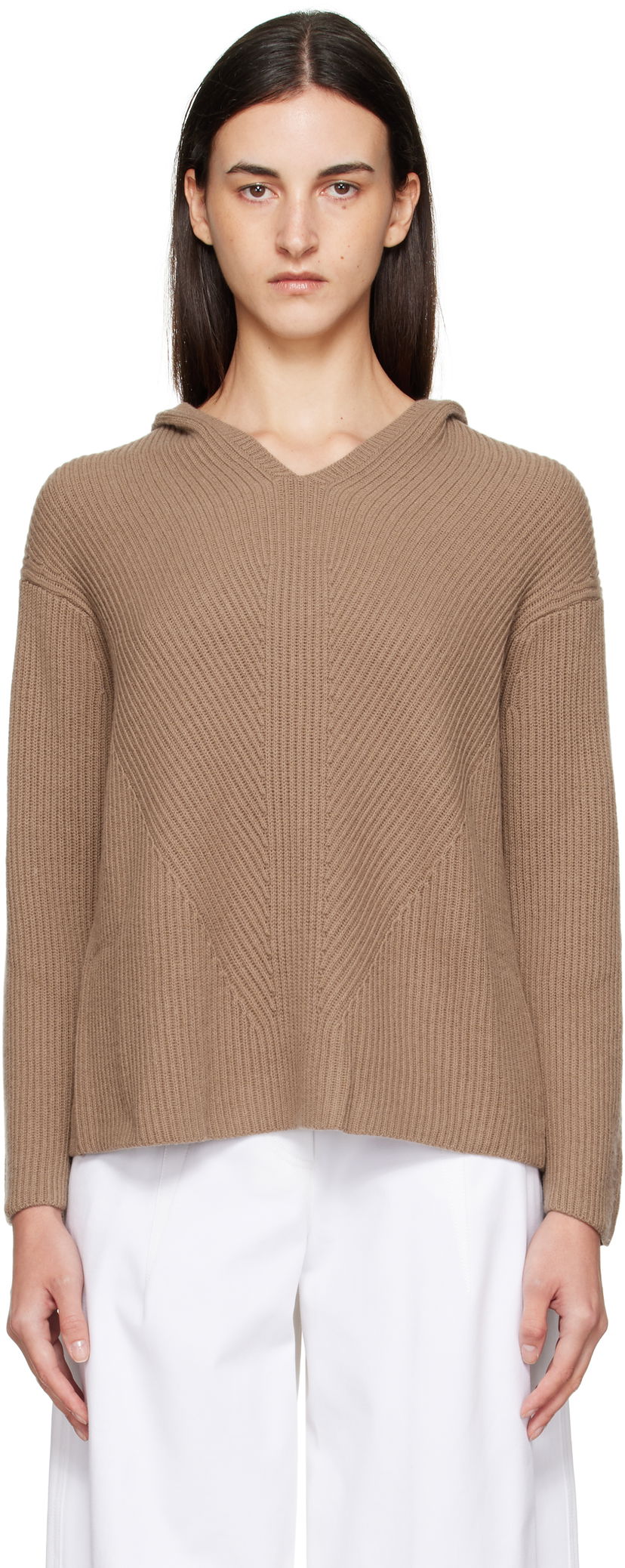 Huppari Max Mara Max Mara Falcone Knit Hoodie Ruskea | 2529366031600
