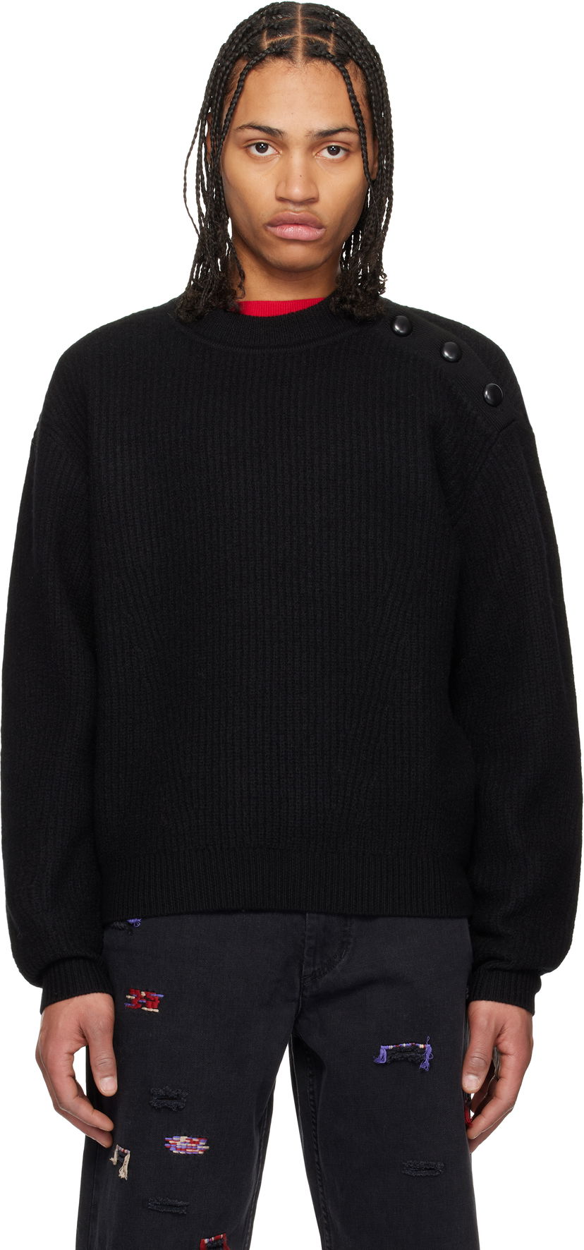 Villapaita ISABEL MARANT Isabel Marant Rudel Shoulder Button Ribbed Knit Sweater Musta | 25PPU0651HA-C1L03H