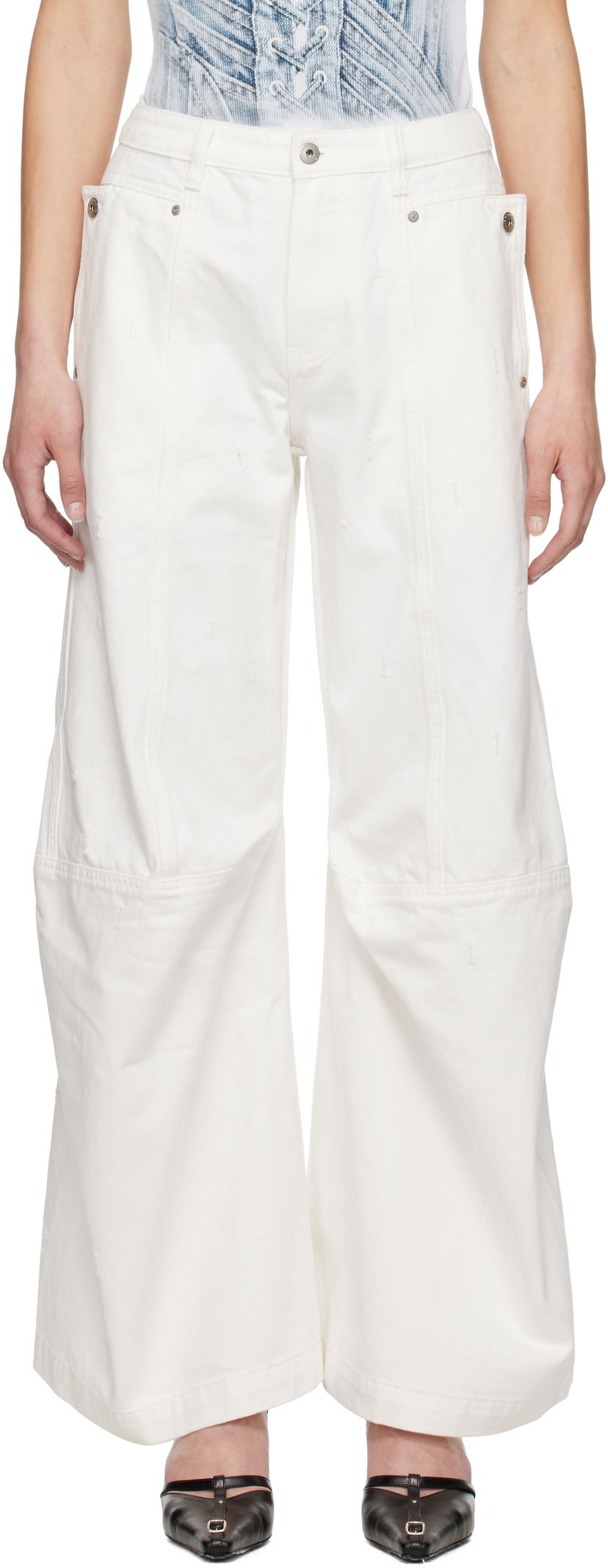 Cargo housut Feng Chen Wang Feng Chen Wang Cargo Jeans Valkoinen | FWS19TR03