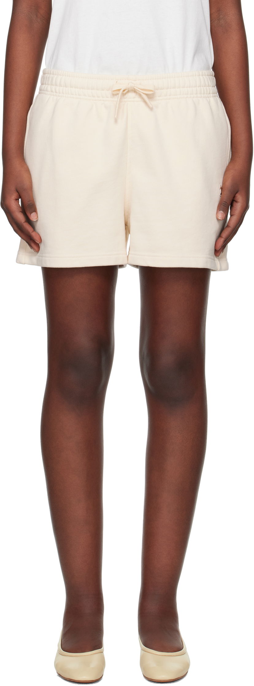 Shortsit MAISON KITSUNÉ Maison Kitsuné Baby Fox Patch Regular Jog Shorts Beige | MW01113KM0325