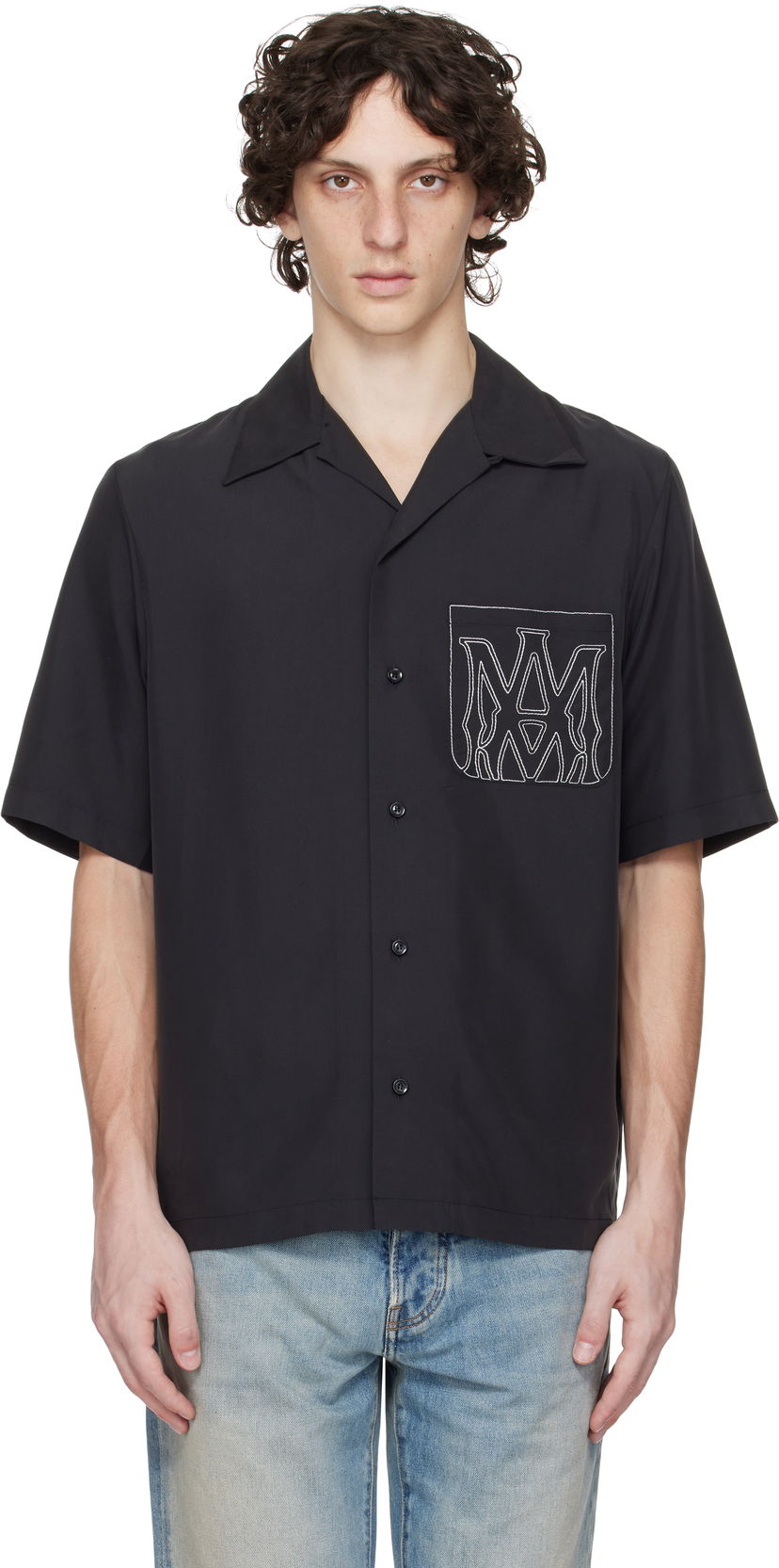 Paita AMIRI AMIRI MA Outline Bowling Shirt Musta | AMSTCA1151