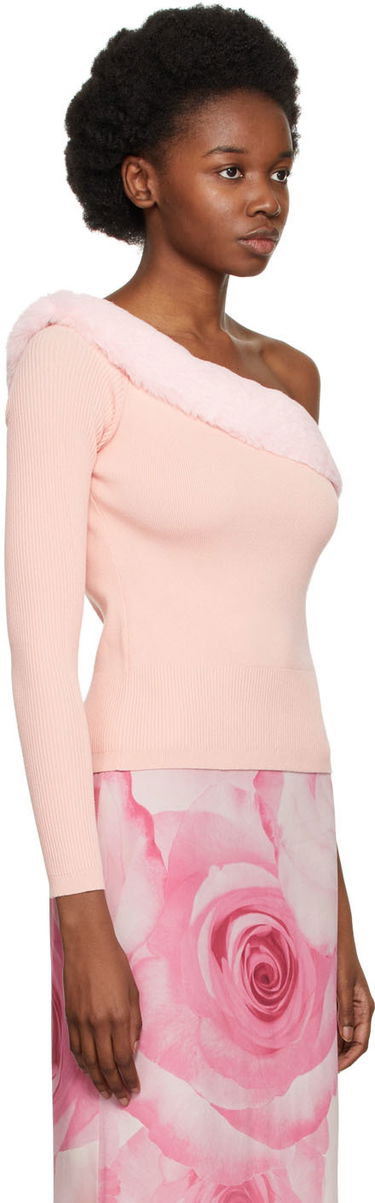 Villapaita Blumarine One Shoulder Faux Fur Trimmed Sweater Vaaleanpunainen | 2M181A, 1