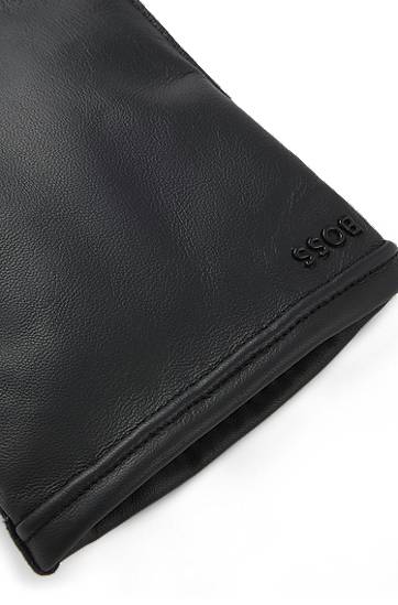 Käsineet BOSS Grained-leather gloves with wool lining and touchscreen compatibility Musta | 50526680, 1