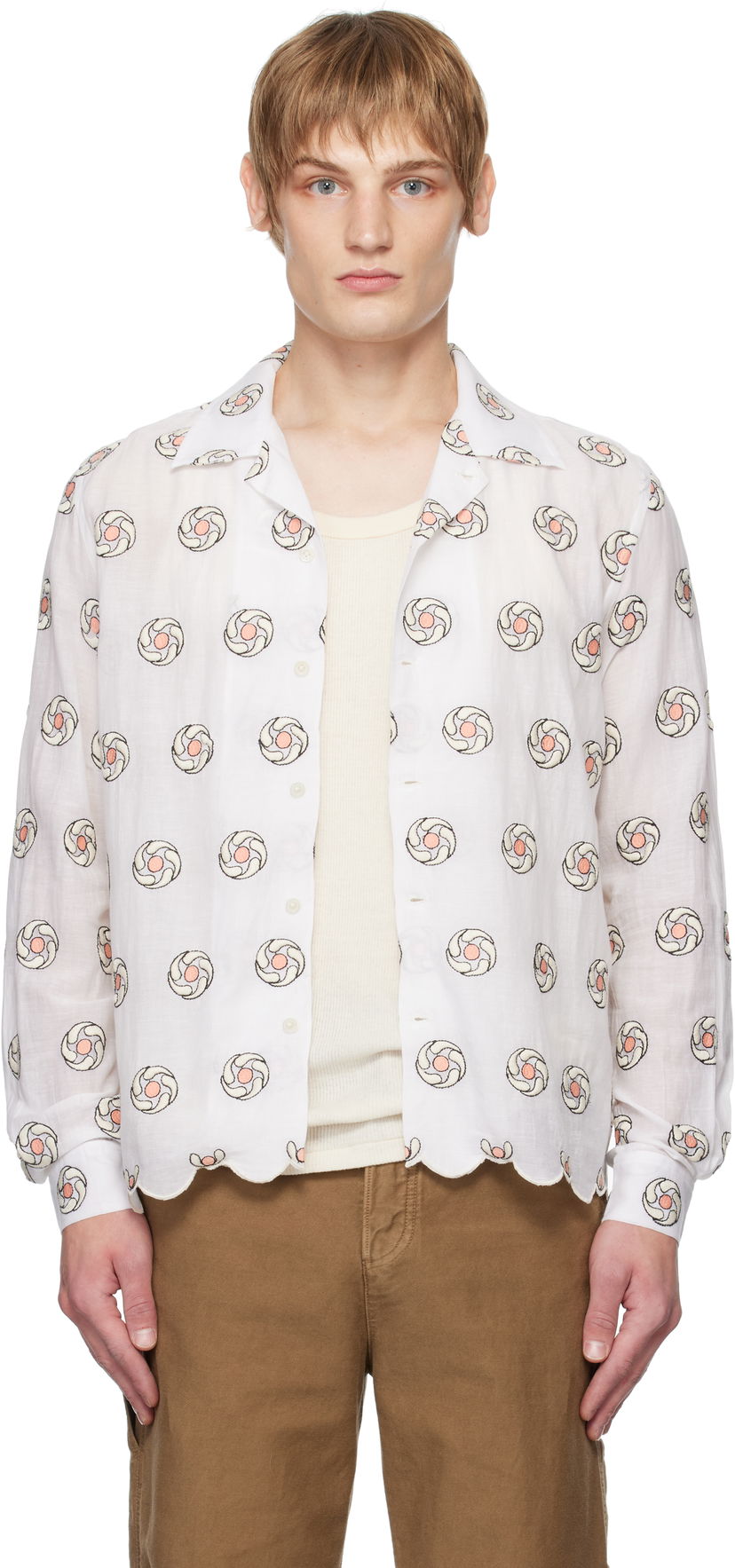 Paita Bode Floral Aperture Long Sleeve Shirt Valkoinen | MRF24SH048