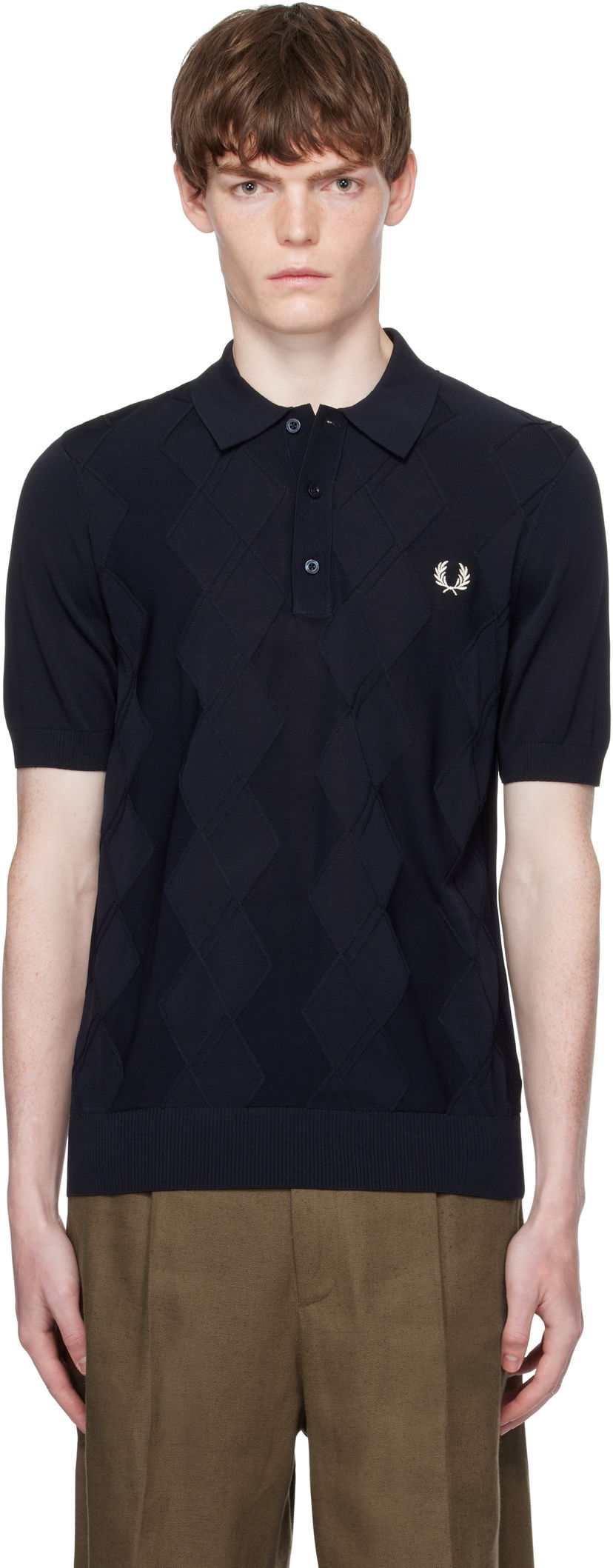 Poolopaita Fred Perry Fred Perry Cable Knit Polo Tummansininen | K9748