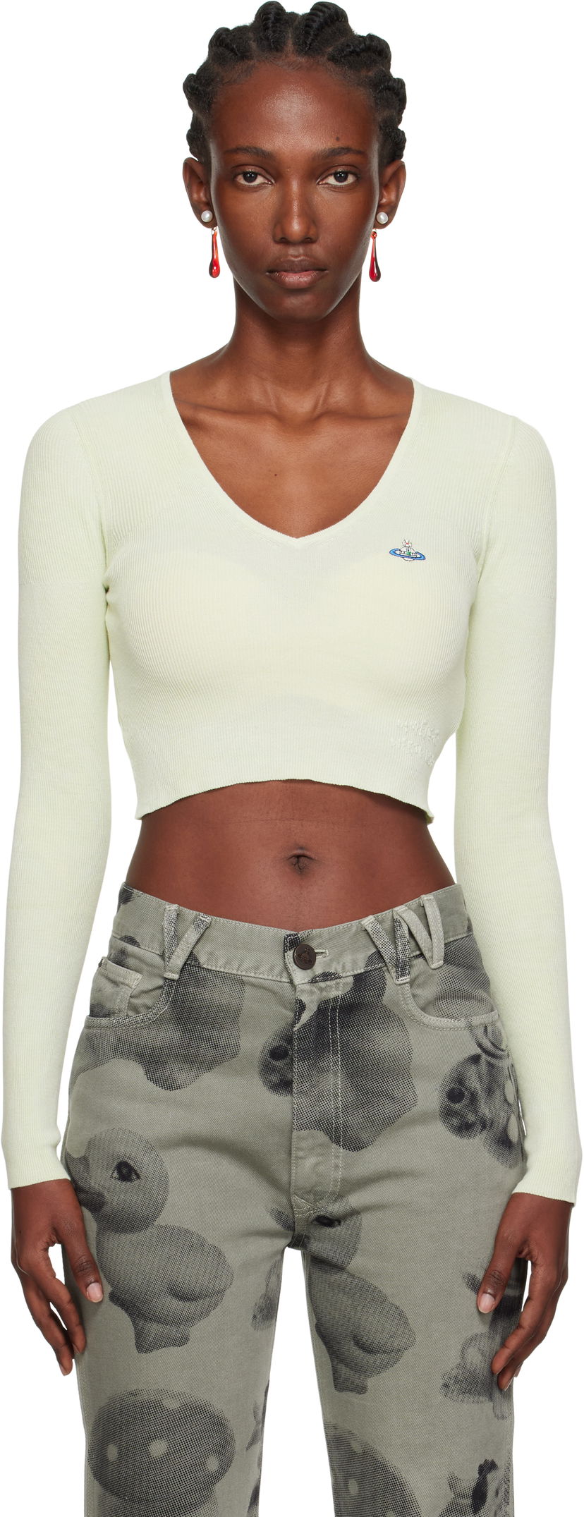 Villapaita Vivienne Westwood Vivienne Westwood Bea Cropped V-Neck Sweater Vihreä | 1803004W-Y003K-