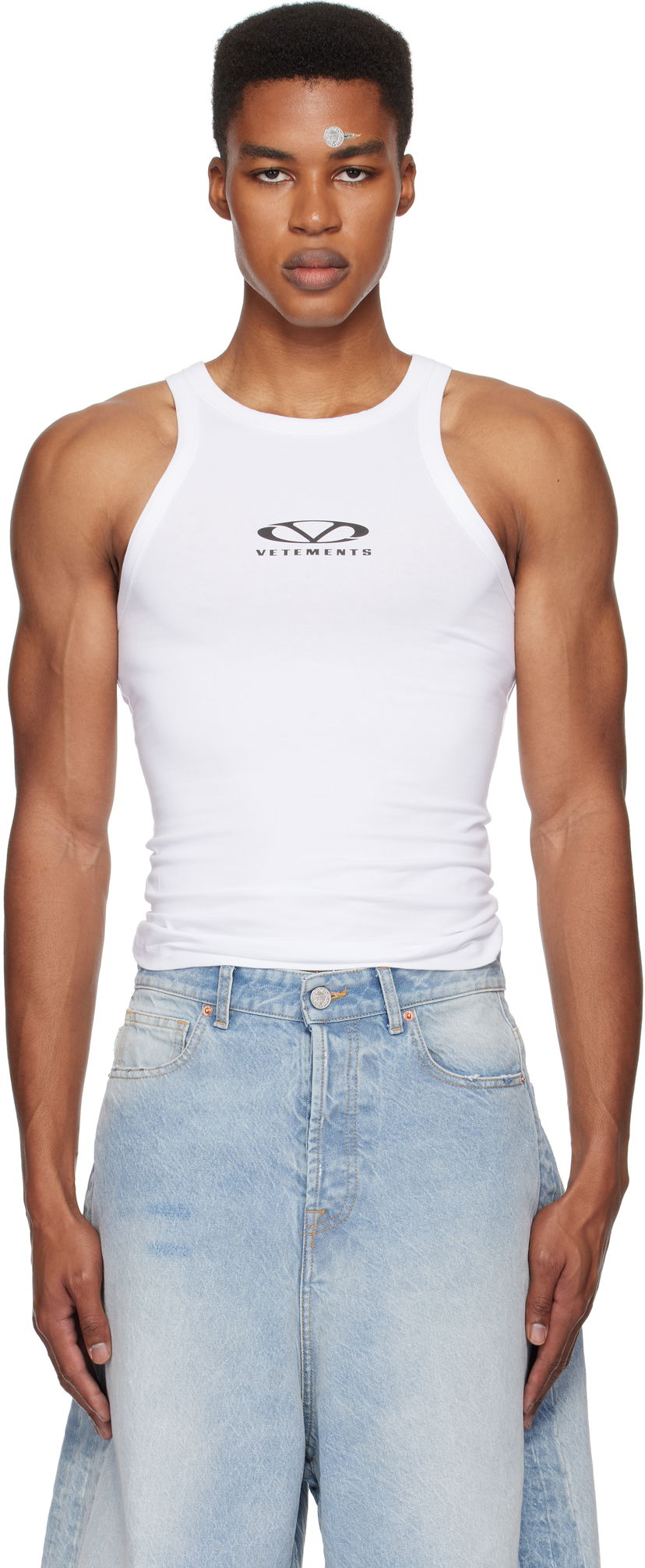 Tankkitoppi VETEMENTS Oval Logo Tank Top Valkoinen | UA66TO600W