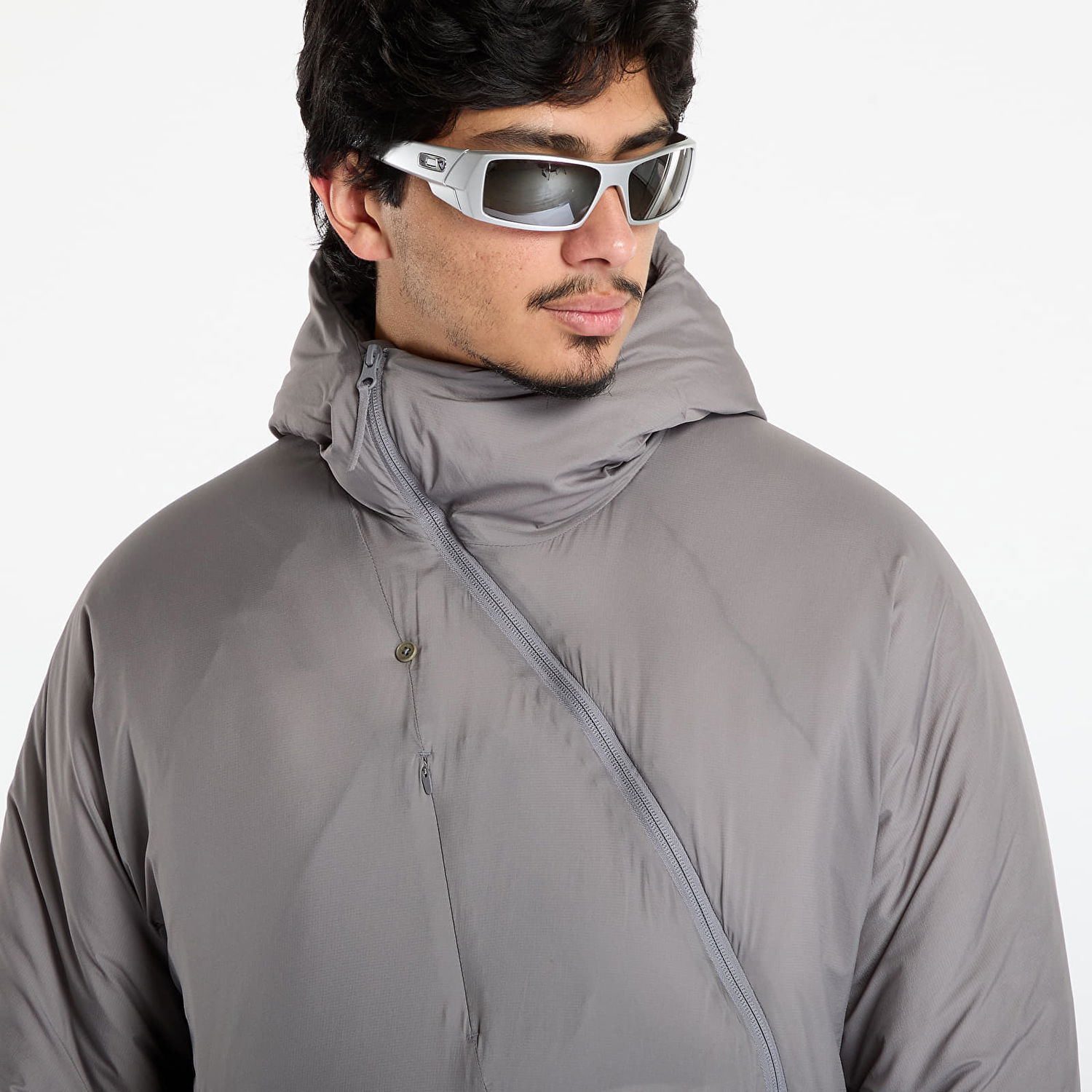 Puffer takki Post Archive Faction (PAF) Puffer Hooded Asymmetrical Zip Air Jacket Harmaa | A1-000GR, 1