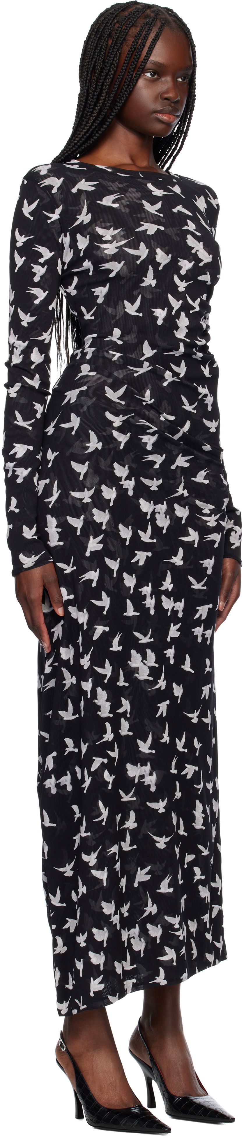 Mekko Stella McCartney Stella McCartney Dove Print Mesh Maxi Dress Musta | 6J03353SPZ89, 1