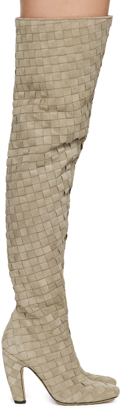Vaatteet Bottega Veneta Bottega Veneta Canalazzo Suede Over-The-Knee Boots Beige | 796555 V4JC0