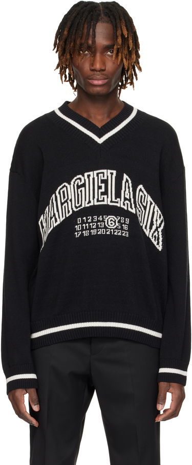 Villapaita Maison Margiela MM6 Maison Margiela V-Neck Varsity Sweater Musta | SH0HN0002 M13085, 0