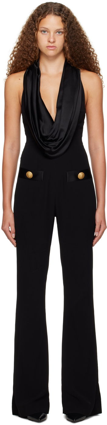 Haalari Balmain Black Cowl Neck Jumpsuit Musta | BF1PW090MB01
