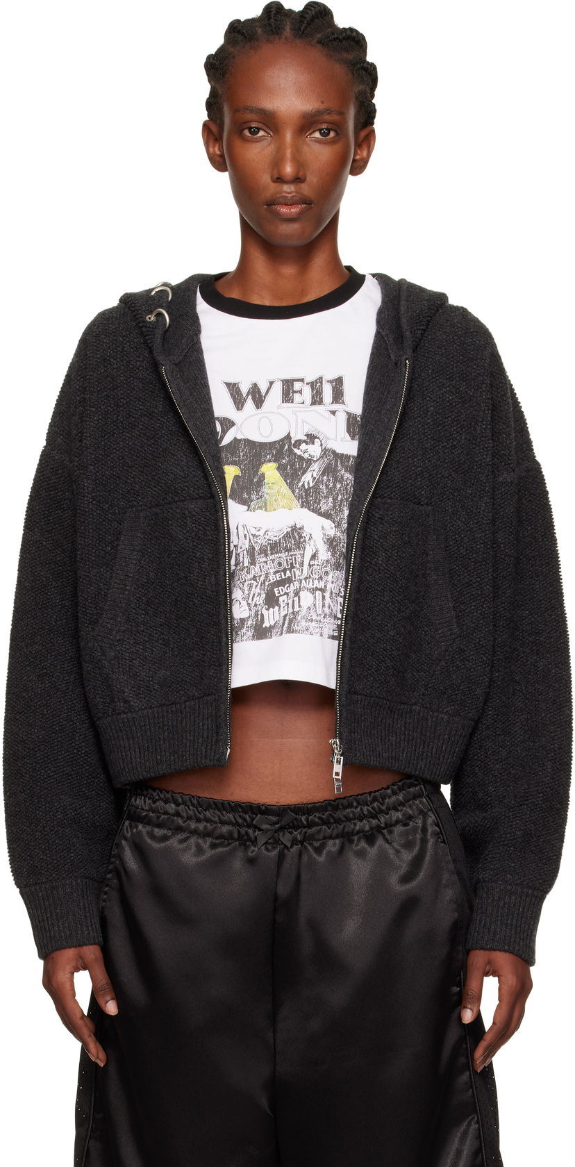 Huppari We11done We11done Cashmere Knit Zip-Up Hoodie Harmaa | WD-KJ2-25-641-W-CH