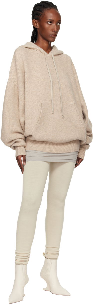 Huppari Rick Owens Concordians Hun Oversized Knitted Hoodie with Kangaroo Pocket Beige | RO02E4660 KWP, 3