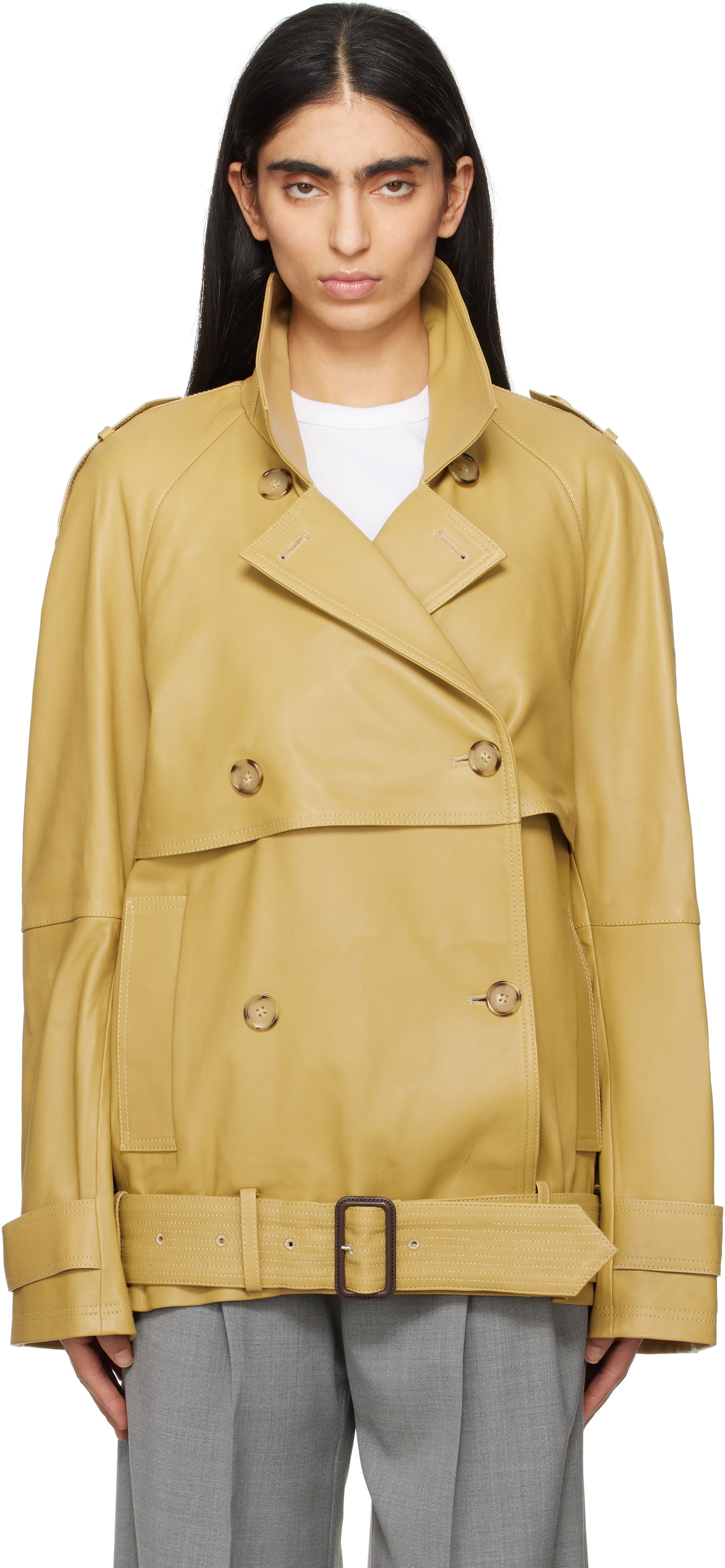 Trenssitakki TOTEME TOTEME Short Trench Leather Jacket Keltainen | 252-WRO0185-LE0127, 0