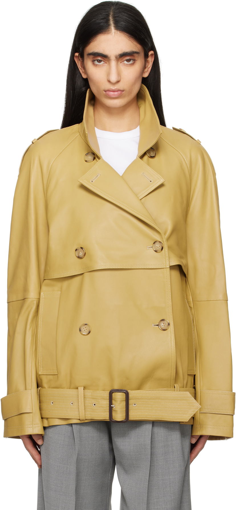 Trenssitakki TOTEME TOTEME Short Trench Leather Jacket Keltainen | 252-WRO0185-LE0127