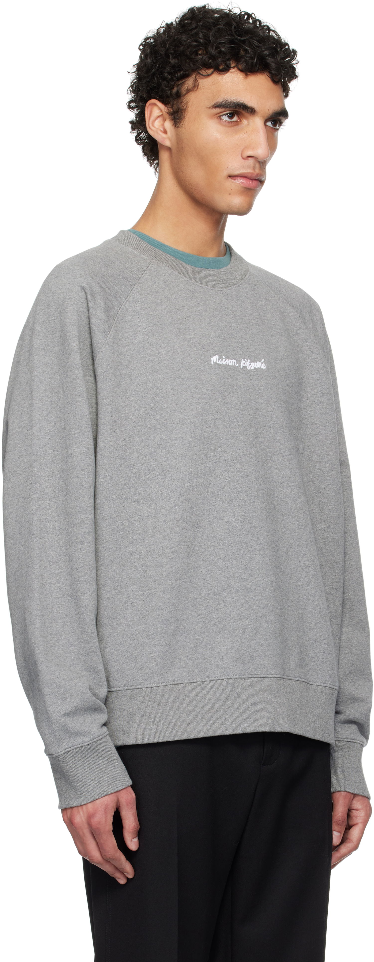 Villapaita MAISON KITSUNÉ Maison Kitsuné Oversize Raglan Sweatshirt with Embroidery Harmaa | OM00309KM0001, 1