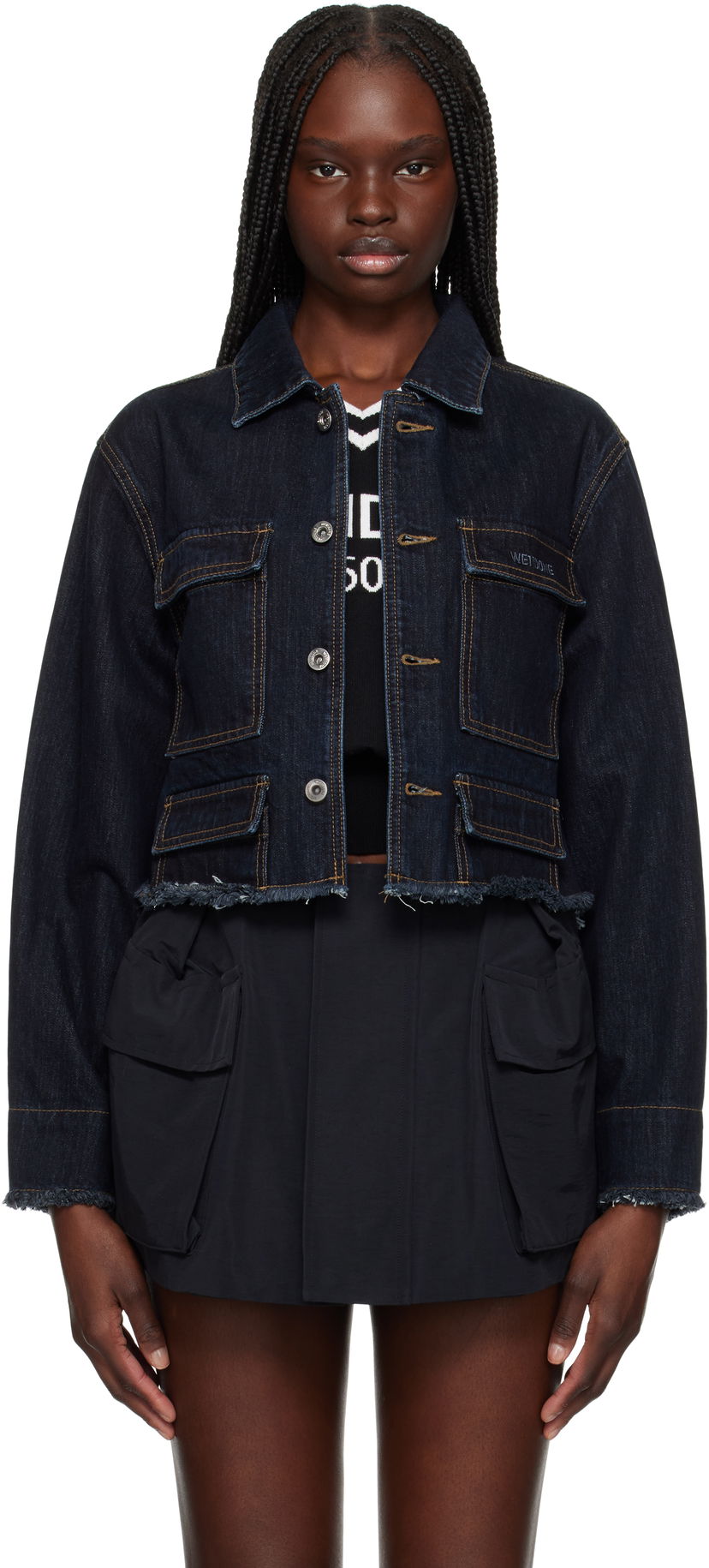 Takki We11done We11done Cropped Denim Jacket Sininen | WD-DJ1-25-301-W-BL
