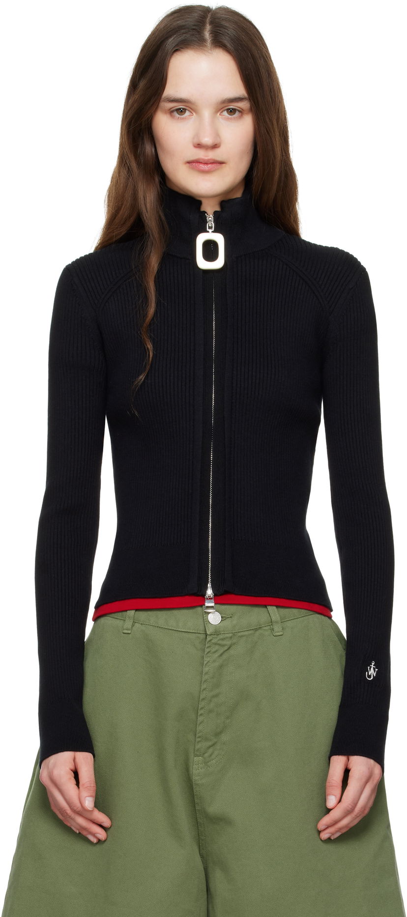 Villapaita JW Anderson JW Anderson Fitted Zip-Up Sweater Musta | KW1353-YN0398