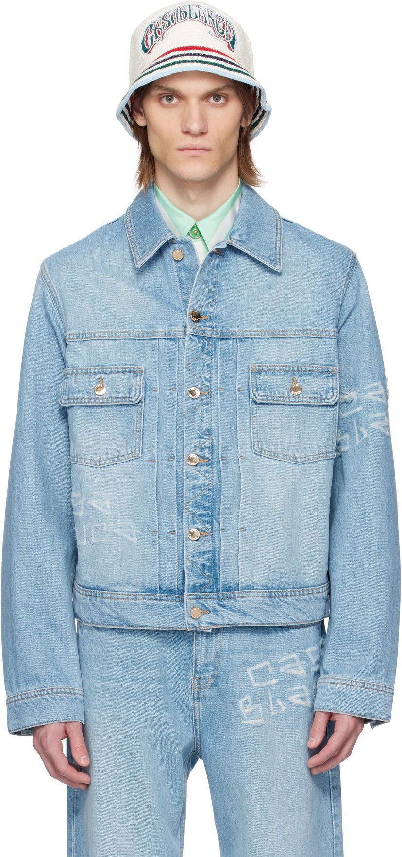 Takki Casablanca Casablanca Graffiti Distressed Denim Jacket Sininen | MS25-JK-343-01
