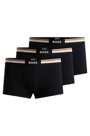 Nyrkkeilijät BOSS Three-pack Cotton-Blend Trunks with Signature Stripe Musta | 50516542, 0