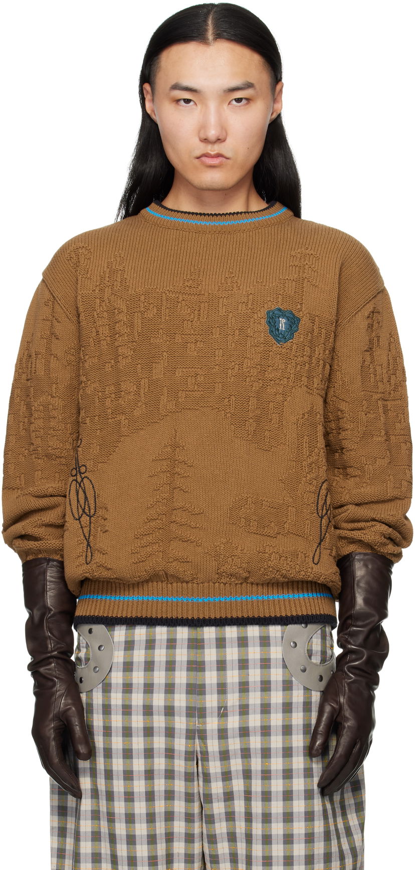 Villapaita KIKO KOSTADINOV Fitz Textured Knit Crewneck Sweater Ruskea | KKAW25KN03-95