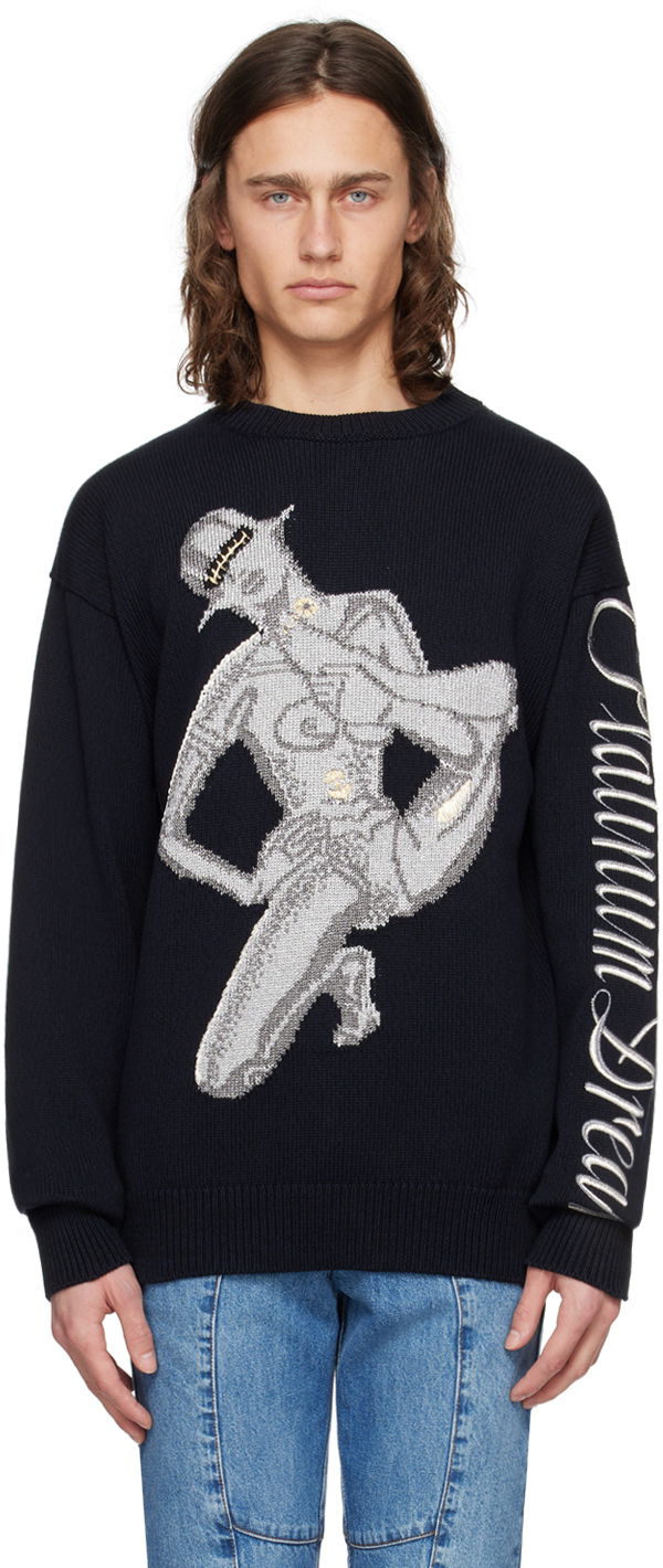Villapaita Stella McCartney Stella McCartney Embroidered Figure Sweater Tummansininen | 6K07453S2477