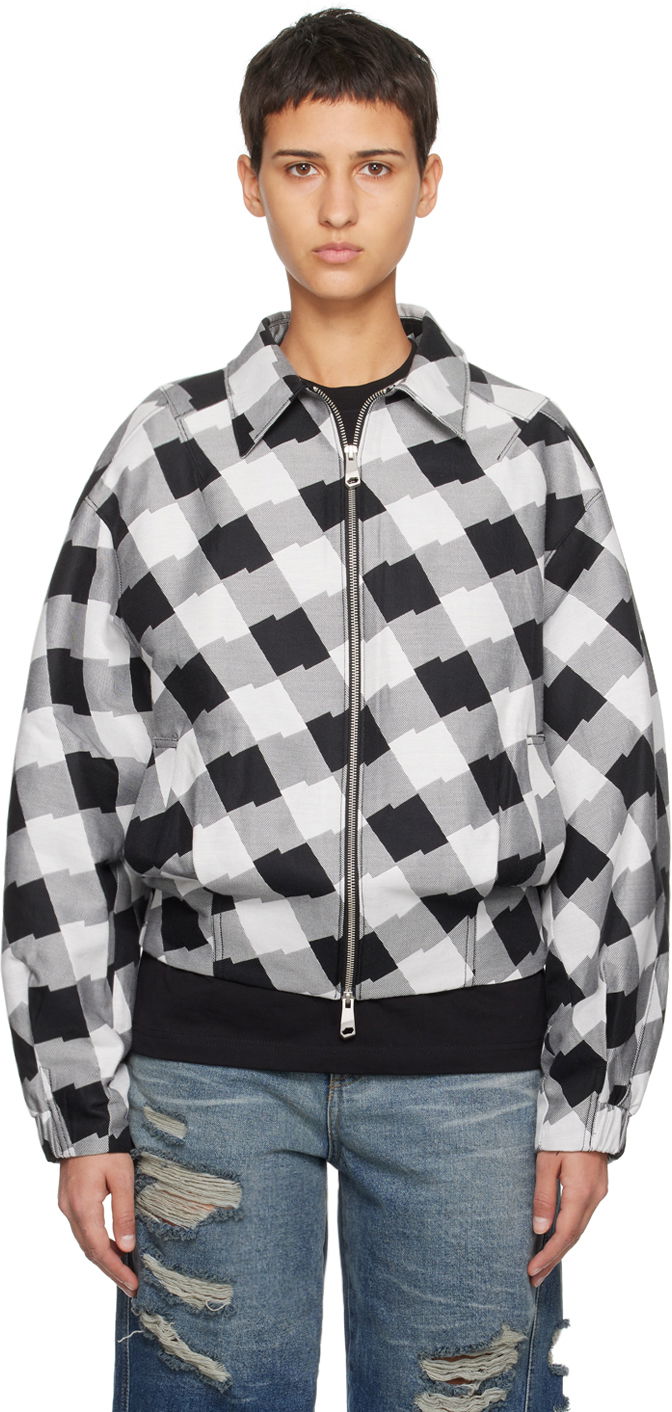 Bomber-takki ADER ERROR Check Print Zip-Up Jacket Musta | BMADFWJK1001WH