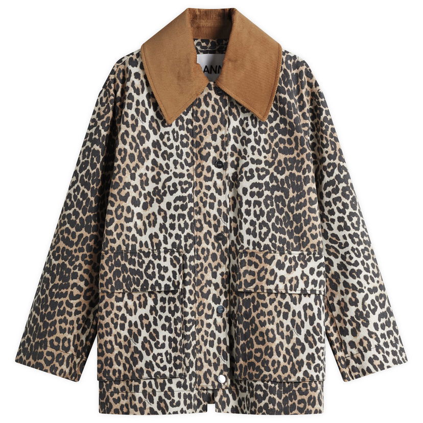 Takit GANNI Ganni Leopard Print Canvas Midi Jacket Ruskea | W0391-859