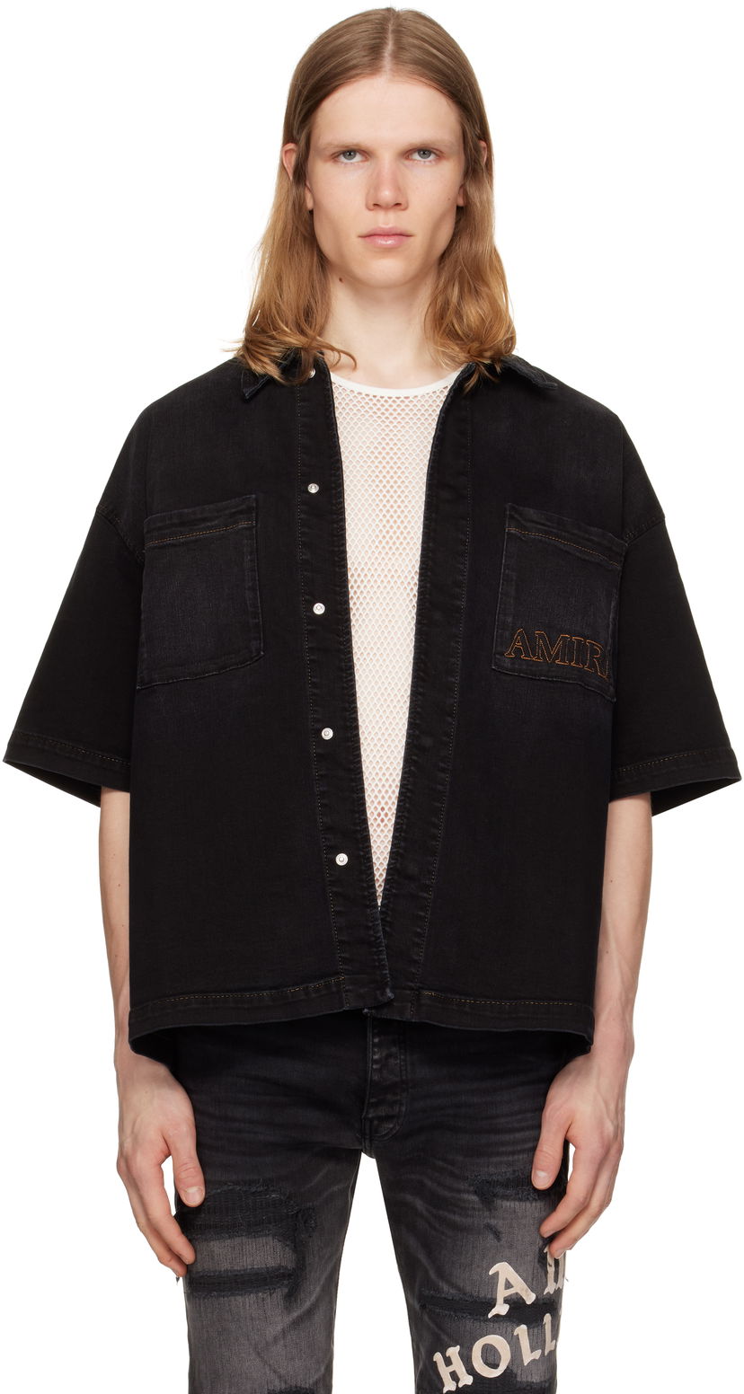 Paita AMIRI AMIRI 3D Short Sleeve Snap Denim Shirt Musta | AMDNIR1041