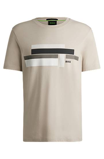 T-paita BOSS Relaxed Fit Stretch T-Shirt with Logo Artwork Beige | 50538923