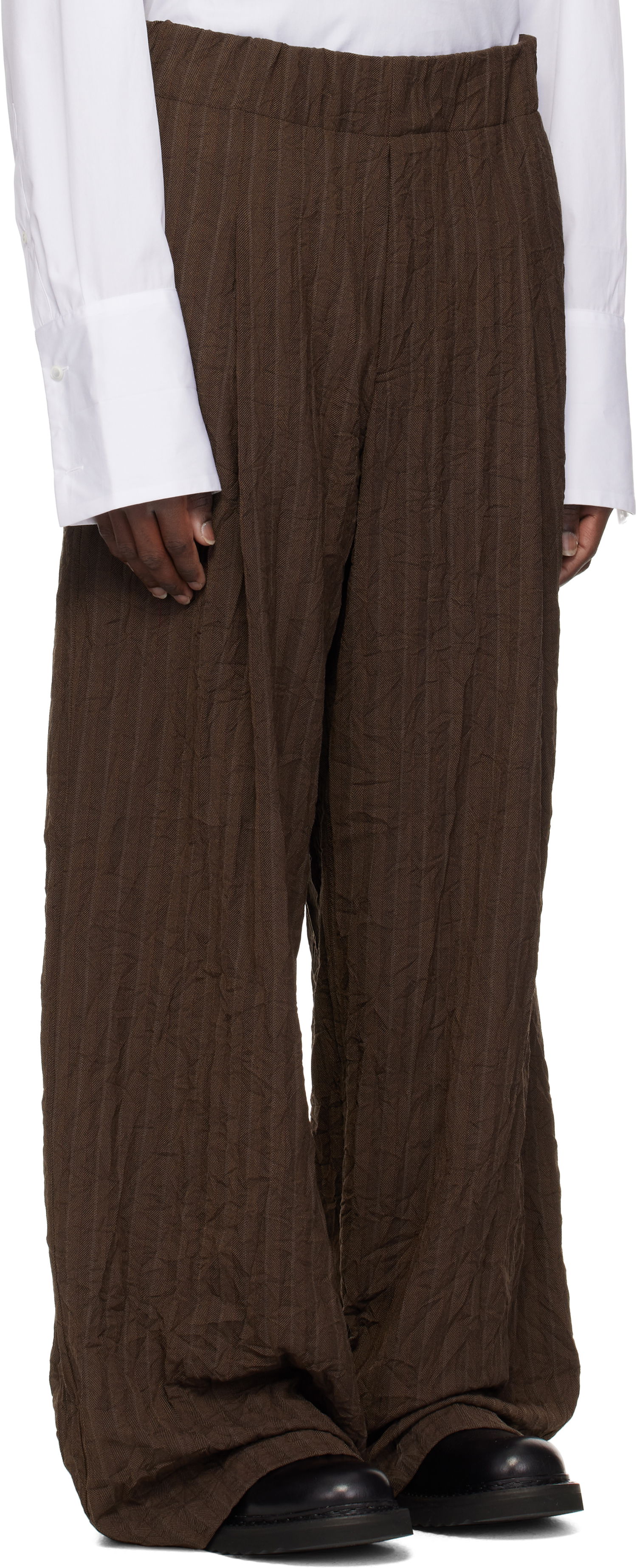 Housut Dries Van Noten Dries Van Noten Pleated Wide-Leg Trousers Ruskea | 251-020907-1504, 1